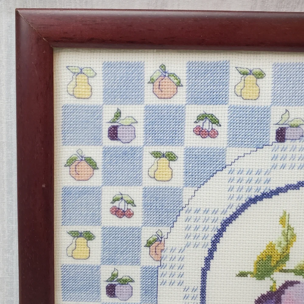 Cross-stitch Framed Art Place Setting and Bowl Of Fruit